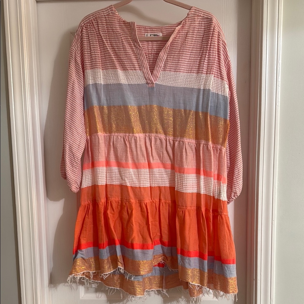 Lemlem Pink Raglan Sleeve V-Neck Sundress Coverup